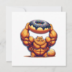 Invitation Chat Musclé qui Soulève un Beignet