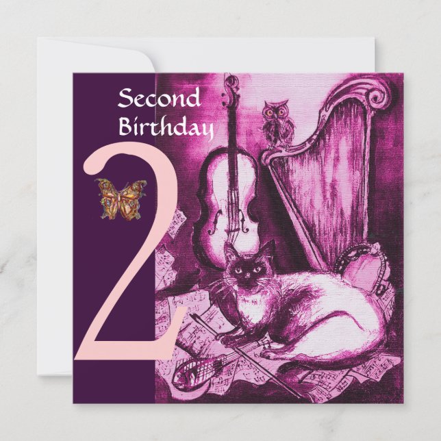 Invitation CHAT MUSICAL Pink Fuchsia Deuxième fête d'annivers (Devant)