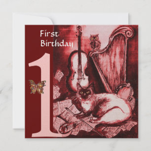 Invitation CHAT MUSICAL Première fête d'anniversaire, Champag