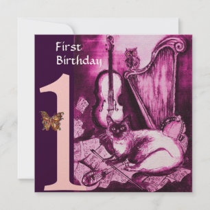 Invitation CHAT MUSICALE Rose Fuchsia Premier Anniversaire