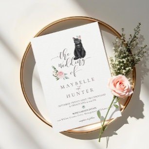 Invitation Chat noir Aquarelle Pet Floral Rose Mariage