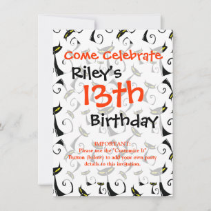 Invitation Chat noir aux yeux jaunes Motif d'Halloween