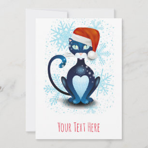 Invitation Chat noir avec le chapeau du Père Noël