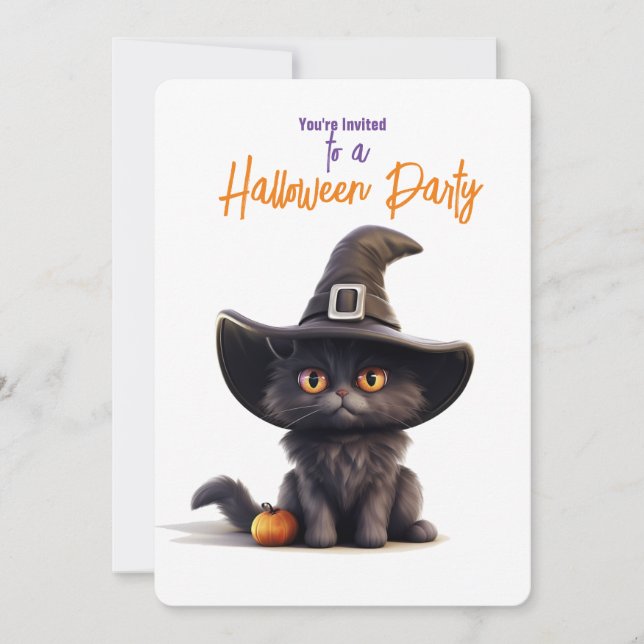 Invitation CHAT NOIR avec WITCHES CASQUETTE Halloween Party (Devant)