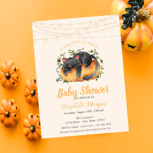 Invitation Chat Noir, Citrouille, Guirlandes Lumineuses, Baby
