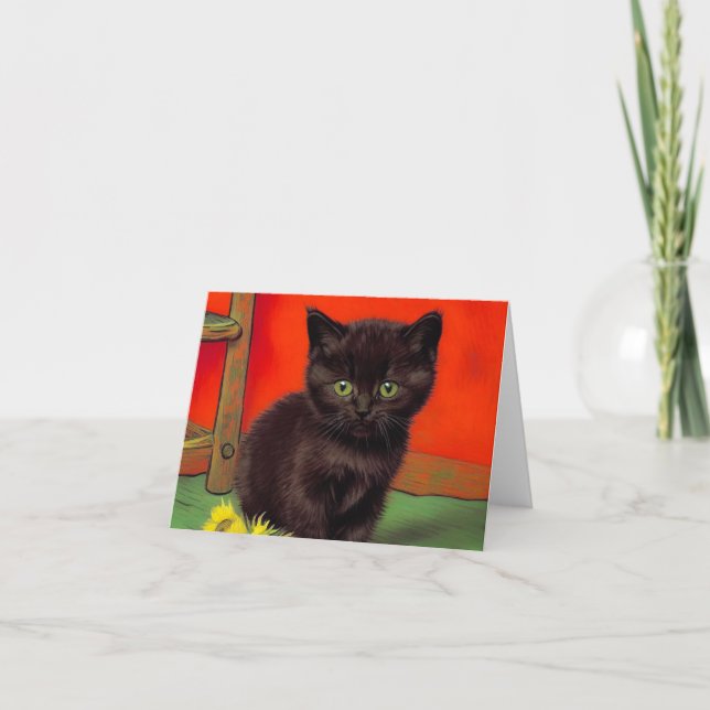 Invitation Chat noir de style Van Gogh (Devant)