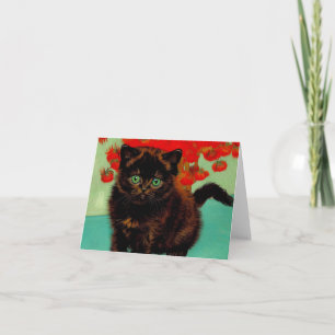 Invitation Chat noir de Van Gogh Fleurs rouges