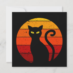 Invitation Chat noir d'Halloween au coucher du soleil rétro v