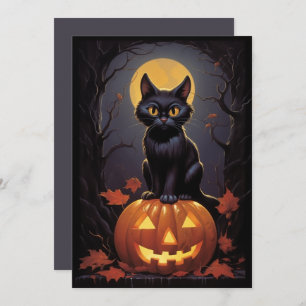 Invitation Chat noir d'Halloween et Citrouille