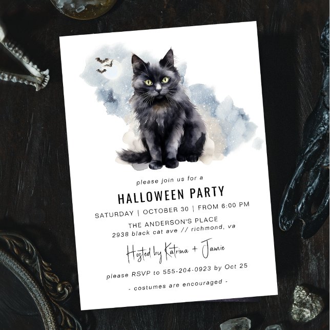 Invitation Chat noir éffrayant | Cute Witchy Halloween Party (Créateur téléchargé)