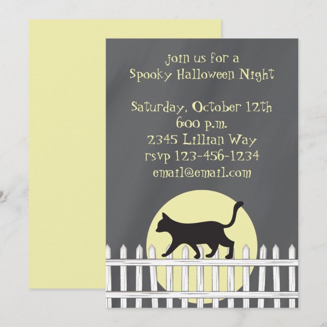 Invitation Chat noir effrayant sur une clôture à piquets (Devant / Derrière)