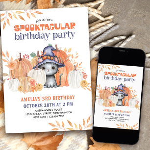Invitation Chat noir en sorcier Casquette Spooktacular Annive