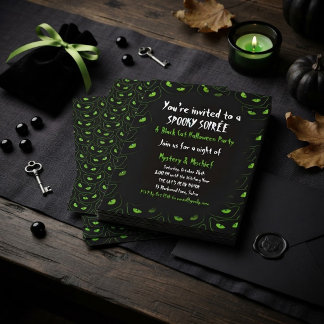 Invitation Chat Noir Épouvantable Yeux Vert Néon Soirée Hallo