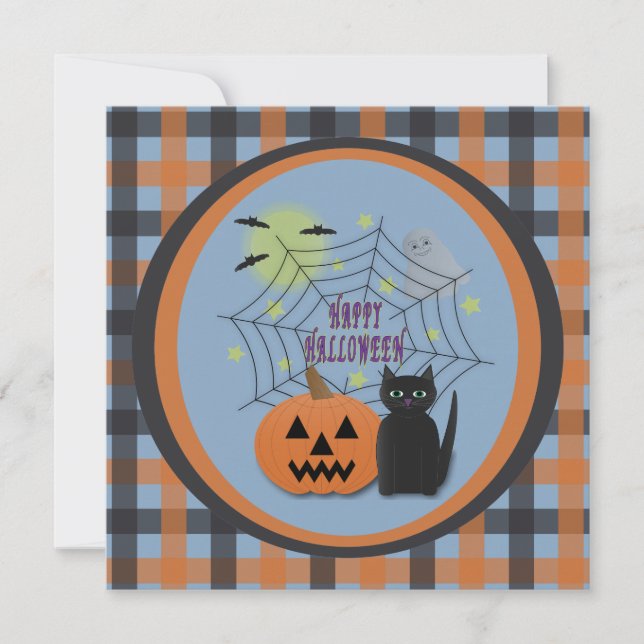 Invitation Chat noir et Citrouille pas effrayant Halloween (Devant)