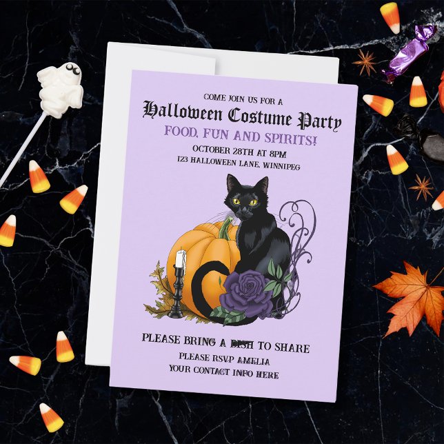Invitation Chat noir et fête d'Halloween Citrouille (Créateur téléchargé)