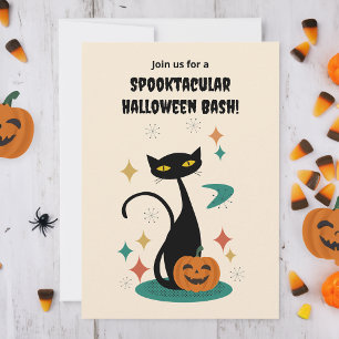 Invitation Chat noir Halloween du milieu du siècle