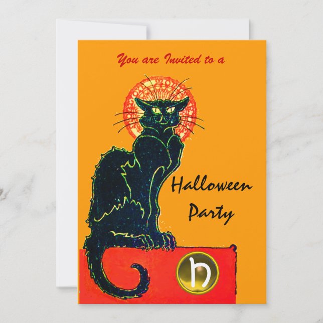 Invitation CHAT NOIR HALLOWEEN PARTI MONOGRAM or (Devant)