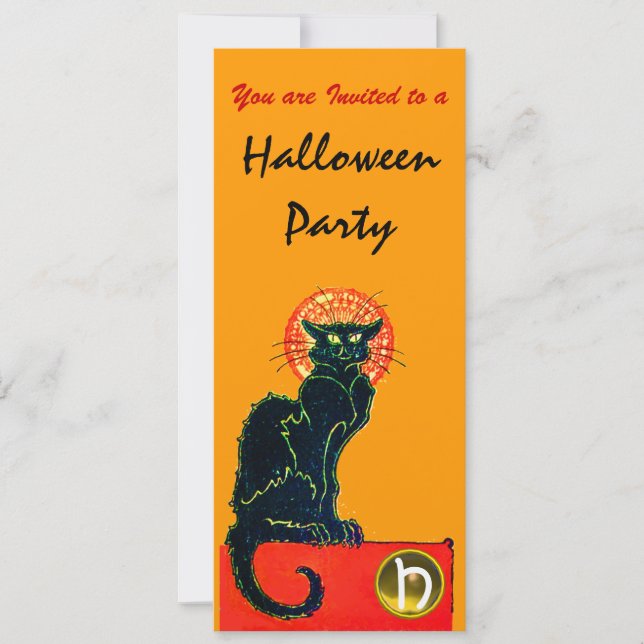 Invitation CHAT NOIR HALLOWEEN PARTI MONOGRAM or (Devant)