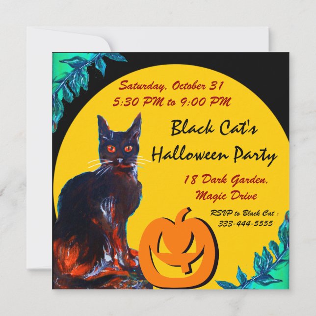 INVITATION CHAT NOIR HALLOWEEN PARTY, JAUNE (Dos)