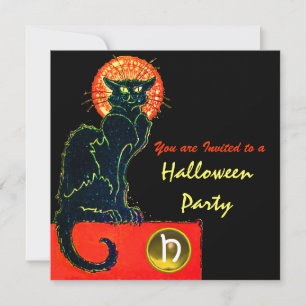 INVITATION CHAT NOIR HALLOWEEN PARTY MONOGRAM