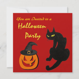 Invitation CHAT NOIR HALLOWEEN PARTY violet orange
