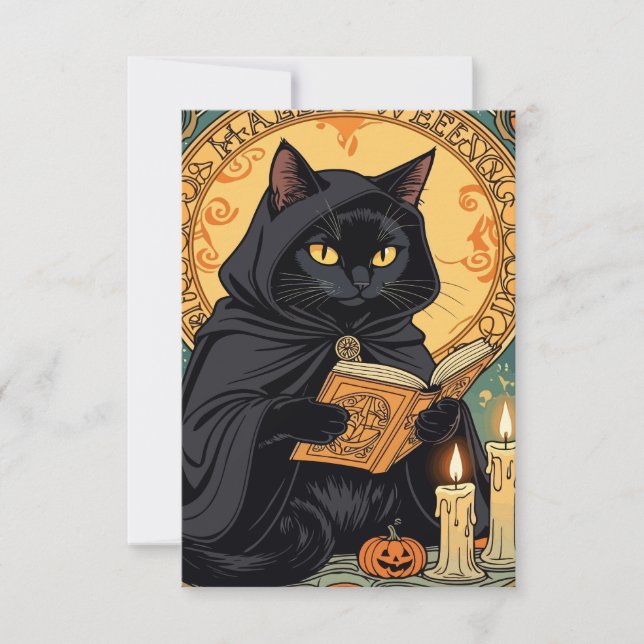 Invitation Chat noir lisant le journal Jack o lantern (Devant)