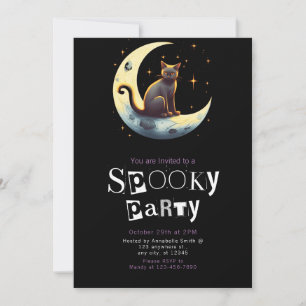 Invitation Chat Noir Lune Moderne Minimaliste Halloween