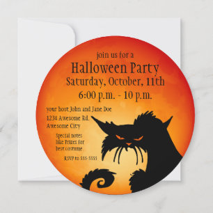 Invitation Chat Noir Lune Orange