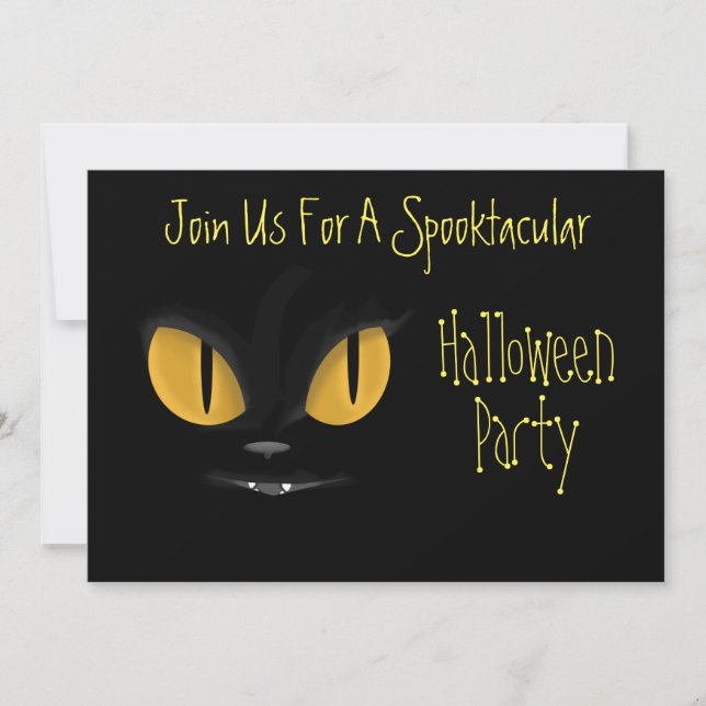 Invitation Chat noir mignon et malicieux avec des crocs Hallo (Devant)