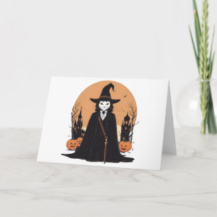 Invitation Chat noir mystique de Salem avec citrouilles