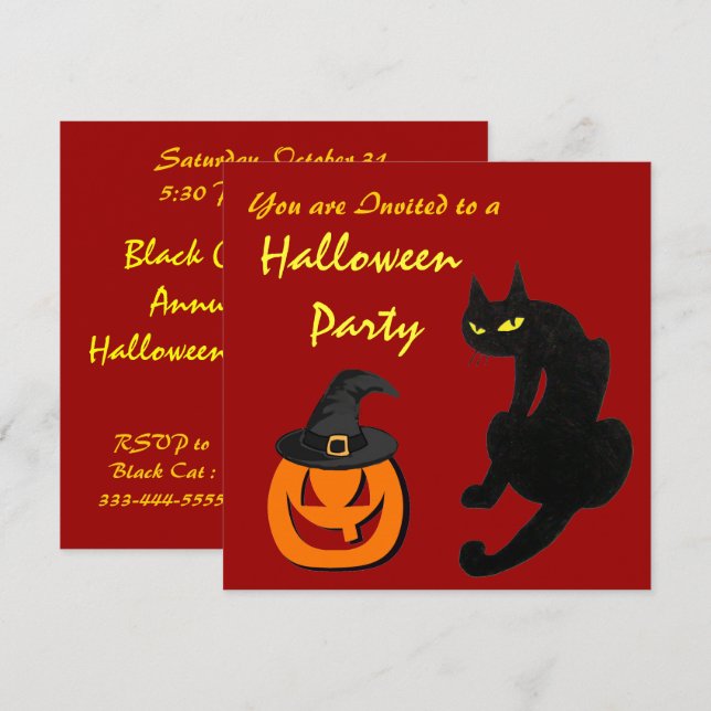 INVITATION CHAT NOIR NINJA HALLOWEEN PARTY (Devant / Derrière)