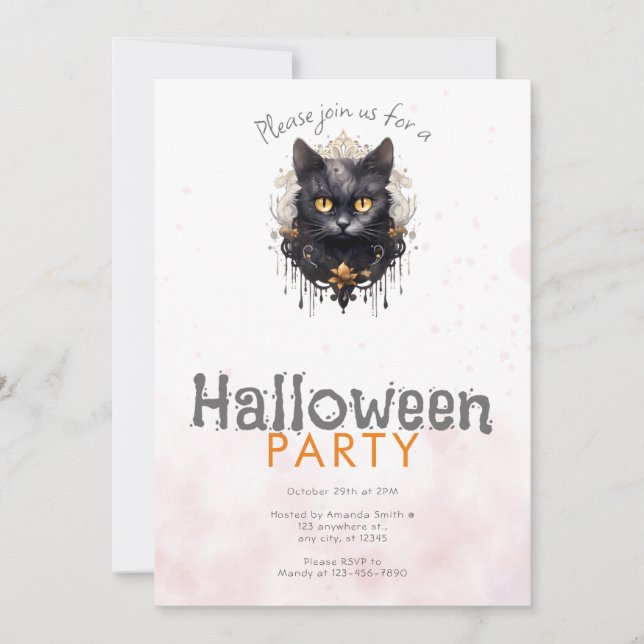 Invitation Chat noir royal strass soirée Halloween (Devant)