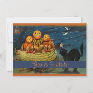 Invitation Chat noir vintage Halloween Citrouille