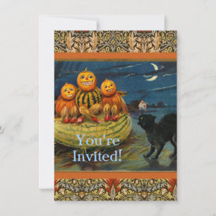 Invitation Chat noir vintage Halloween Citrouille