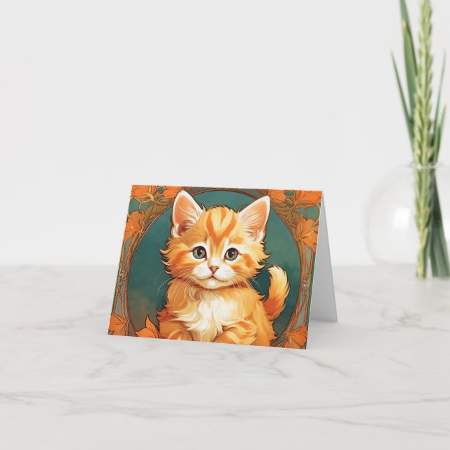 Invitation Chat orange de style Alphonse Mucha (Devant)
