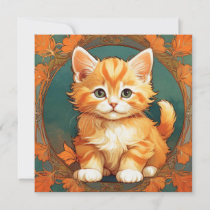 Invitation Chat orange de style Alphonse Mucha