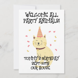 INVITATION CHAT PARTY ANIMALS ANNIVERSAIRE ENTREPRISES ENFANT