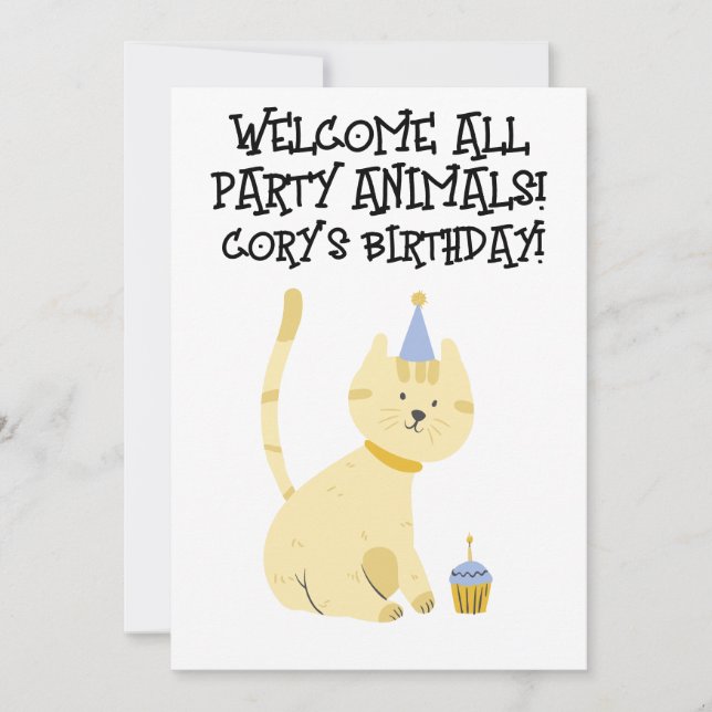 INVITATION CHAT PARTY ANIMALS ANNIVERSAIRE ENTREPRISES ENFANT (Devant)