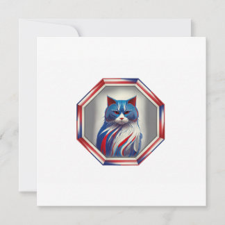 Invitation Chat patriote rouge blanc & bleu dans un cadre