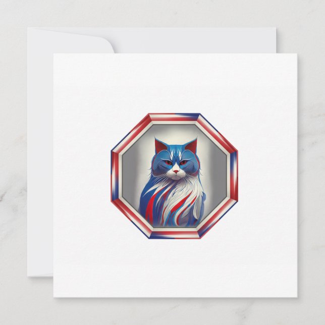 Invitation Chat patriote rouge blanc & bleu dans un cadre (Devant)