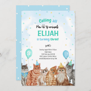 Invitation Chat Pawty Animaux Garçon Anniversaire