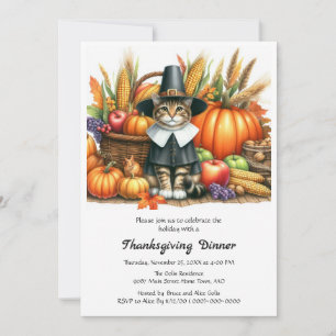 Invitation Chat pèlerin de Thanksgiving et citrouilles 