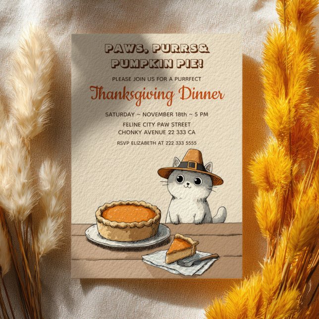 Invitation Chat Pèlerin Dîner de Thanksgiving Drôle Parfait (Créateur téléchargé)