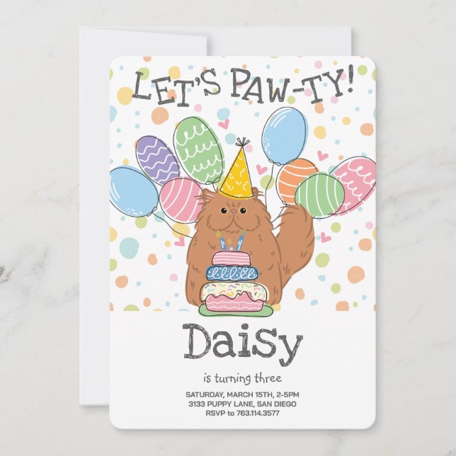 Invitation Chat Perse Rouge Longhair fête d'anniversaire (Devant)
