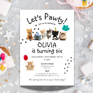 Invitation Chat Purr-fect Anniversaire   Cute Kids Kitten Paw