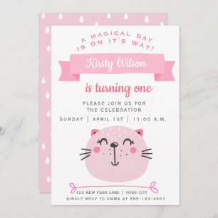 Invitation Chat rose   ANNIVERSAIRE DE ENFANT