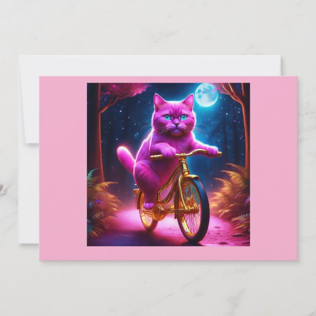Invitation Chat Rose Sur Vélo D'Or (Devant)