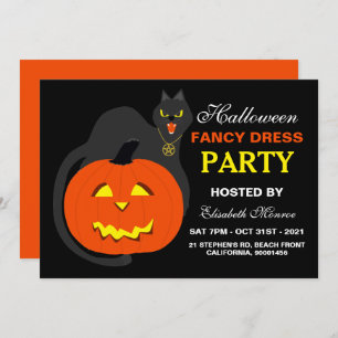Invitation Chat sur Citrouille Halloween Fancy Dress Party