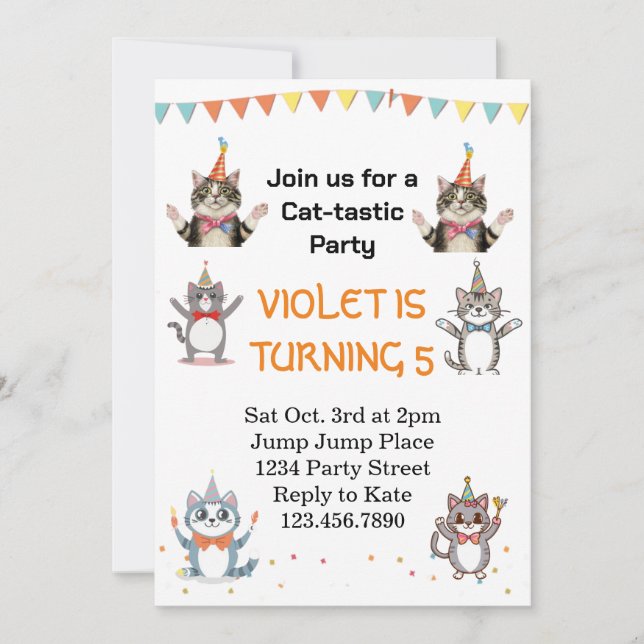 Invitation Chat Tastic Kitty Chat Anniversaire Fête Avec Huil (Devant)