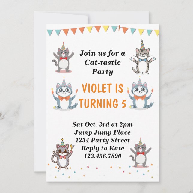 Invitation Chat Tastic Kitty Chat Anniversaire Fête Avec Huil (Devant)